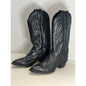 Justin Lizard Leather Pull On Western Boots L4705 Women's US 5B Black